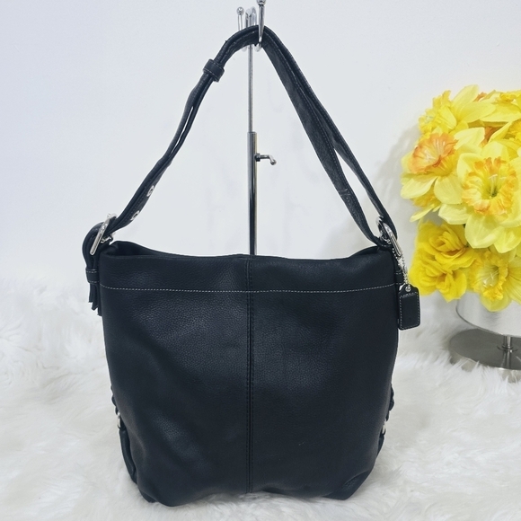 Coach Pebbled Black Leather Hobo Shoulder Tote Purse Bag Large Classic - Picture 1 of 14